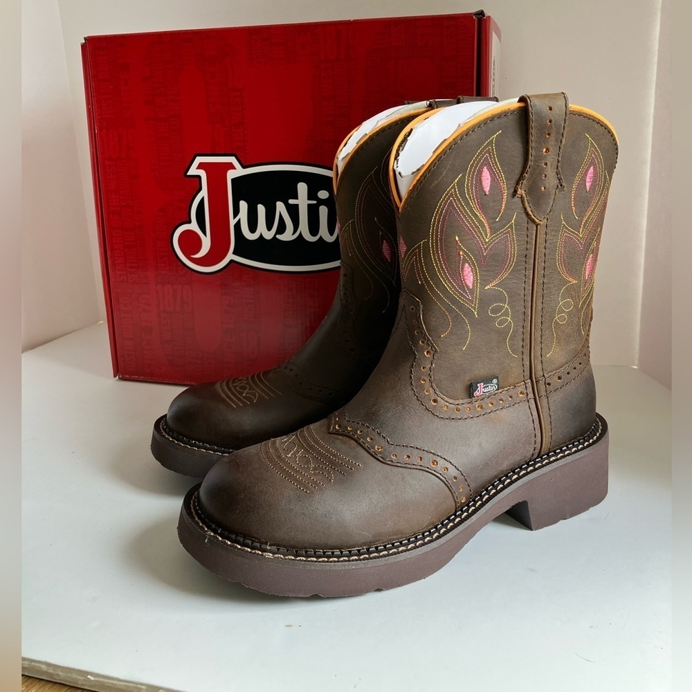 Justin Gemma Shetland Women’s Western Boots, Round Toe, Size 7B, Brown, NWT